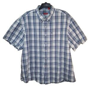 Izod Shirt Adult XXL White/Blue Plaid S/S Casual Button Up Pocket Mens 2XL